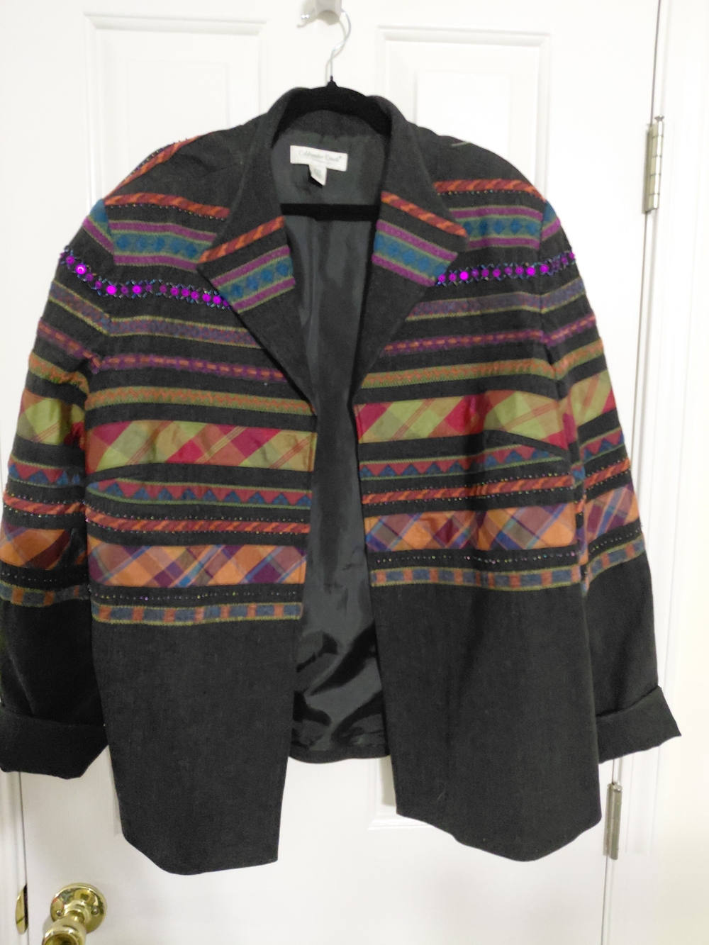 Coldwater Creek BLACK Blazer with Multicolor Geometric Stripes